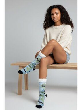Cozy Moments Sherpa-Lined Socks Loon Pattern Non-Slip One Size Fits Most Soft Wa